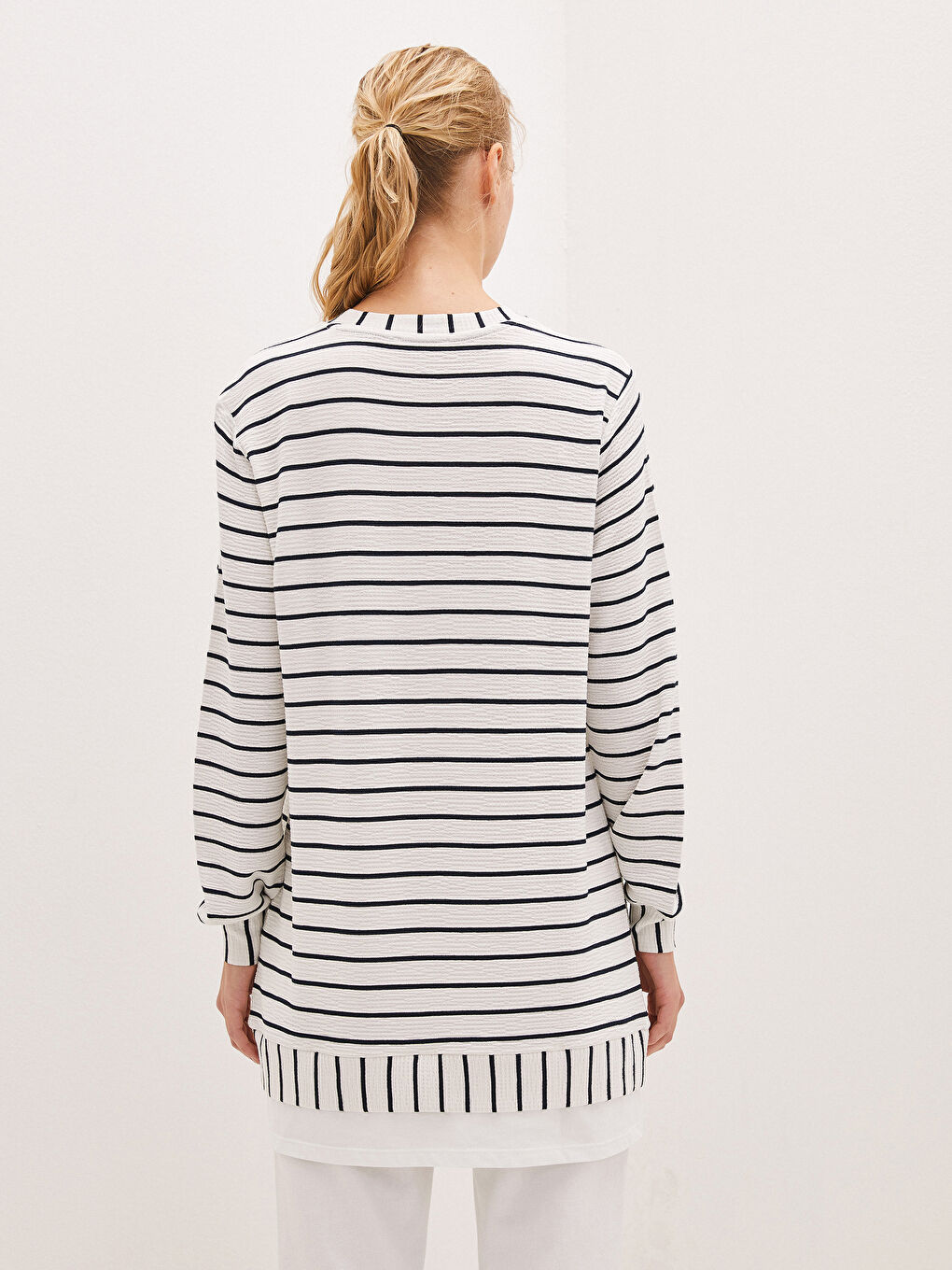 Crew Neck Striped Long Sleeve Women's Tunic-4