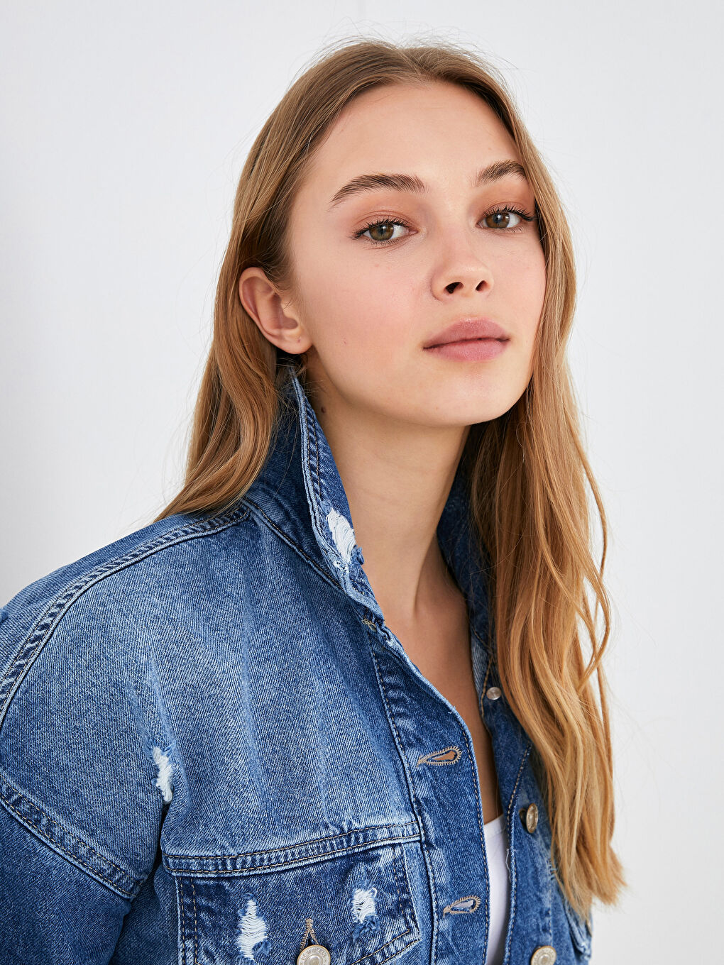 Geacă din denim Rodeo cu guler de cămașă, detalii cu buzunar și mânecă lungă pentru femei-2