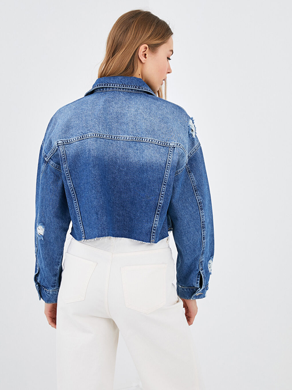 Geacă din denim Rodeo cu guler de cămașă, detalii cu buzunar și mânecă lungă pentru femei-4