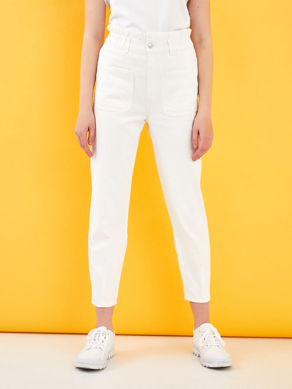 Yüksek Bel Bol Fit Bilek Boy Kadın Jean Pantolon-1