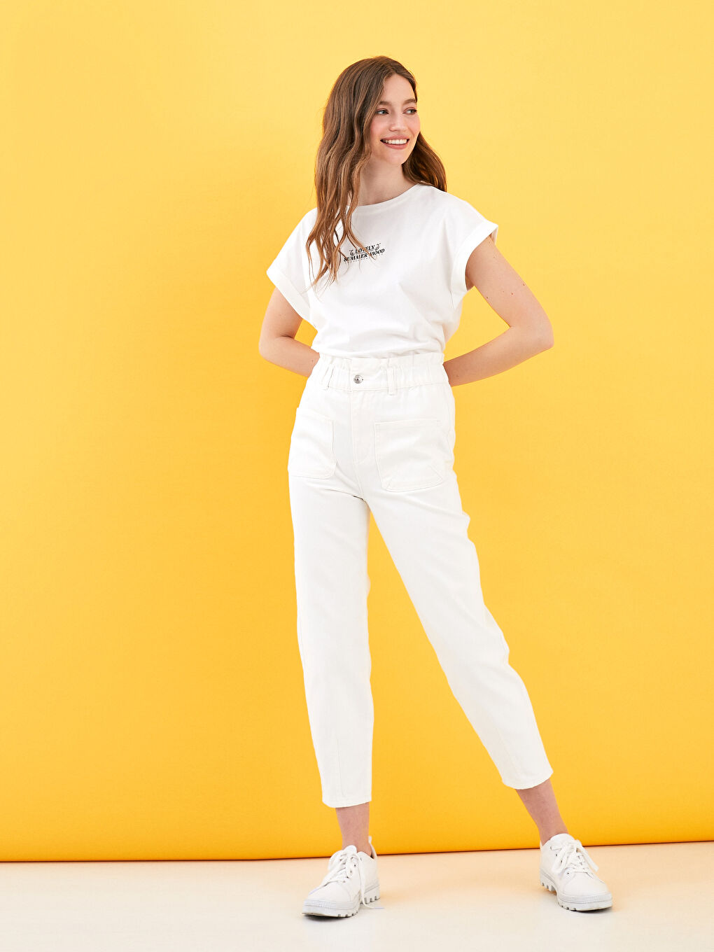 Yüksek Bel Bol Fit Bilek Boy Kadın Jean Pantolon