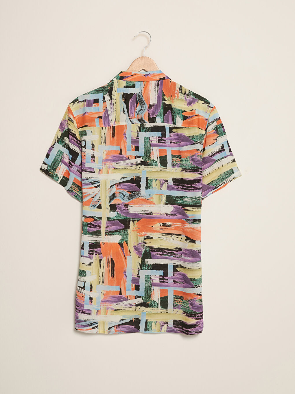 Regular Fit Resort Collar Short Sleeve Patterned Viscose Men's Shirt-1