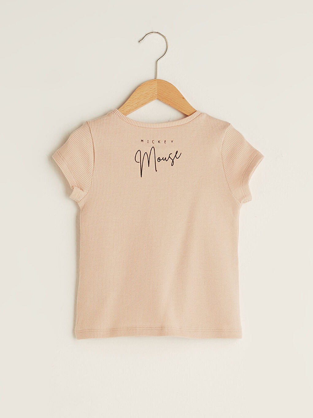 Pembe Bisiklet Yaka Kısa Kollu Minnie Mouse Baskılı Kız Bebek Tişört-1