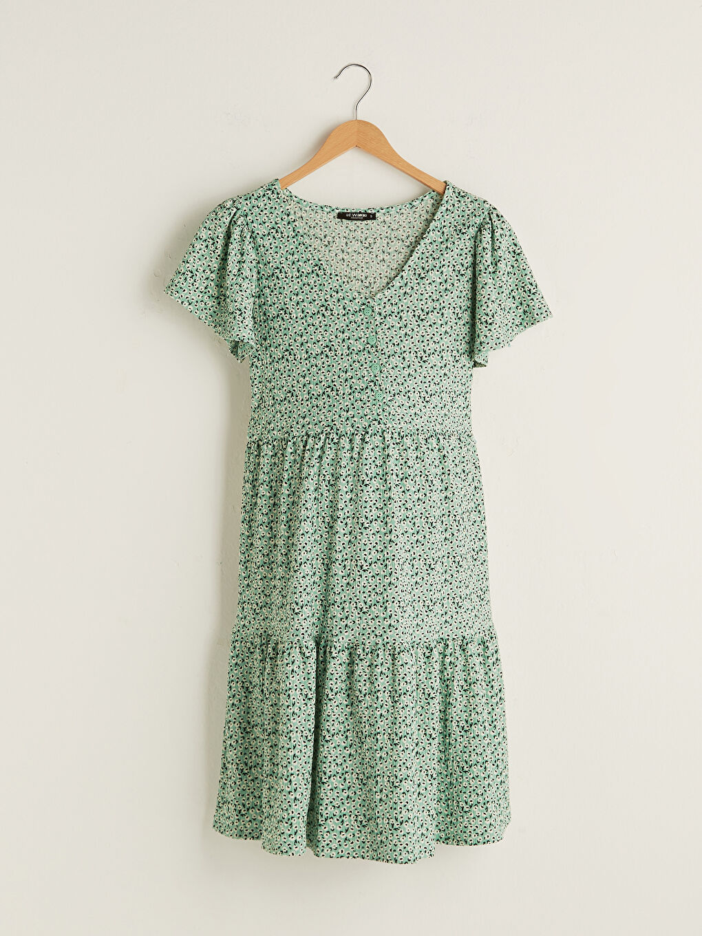 V Neck Patterned Short Sleeve Breastfeeding Crinkle Fabric Women Dress-6