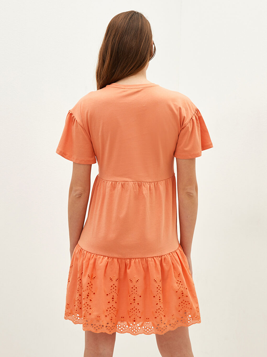 Crew Neck Embroidered Short Sleeve Cotton Maternity Dress-4