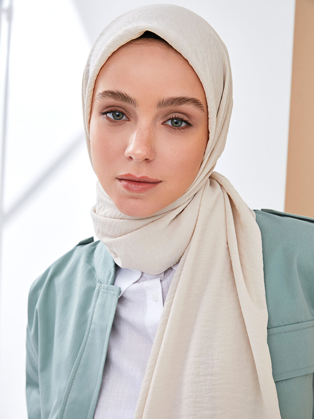 Ekru Kadın Cazz Şal-3