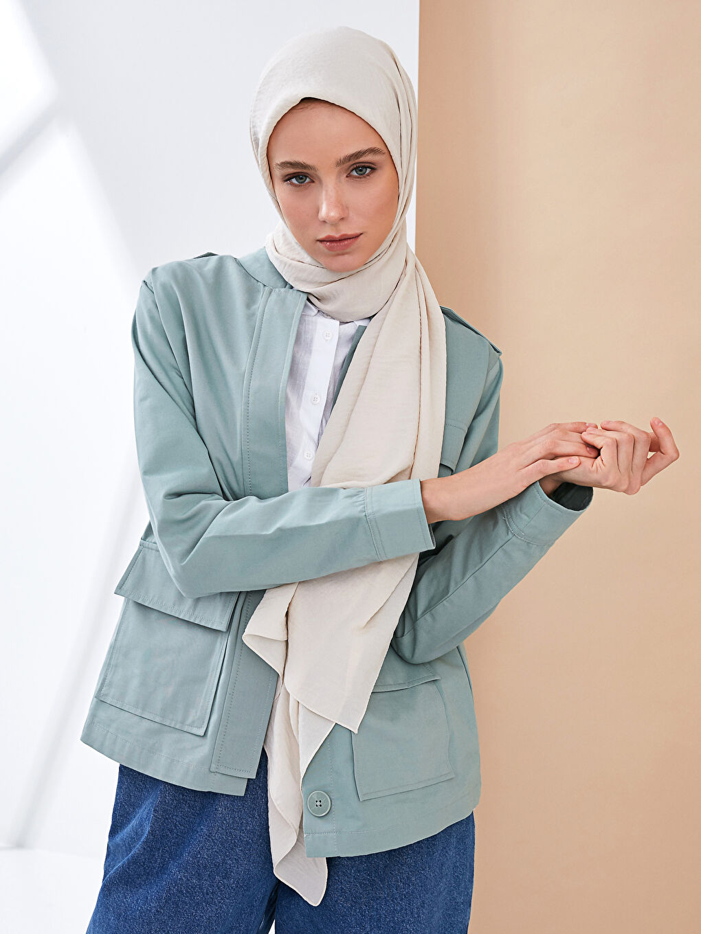 Ekru Kadın Cazz Şal-1