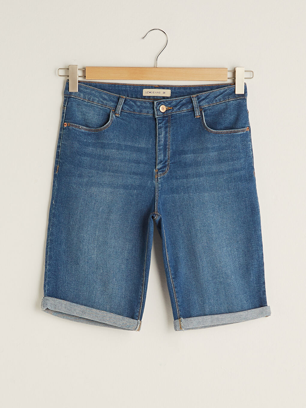 İndigo Cep Detaylı Kadın Rodeo Jean Şort-5