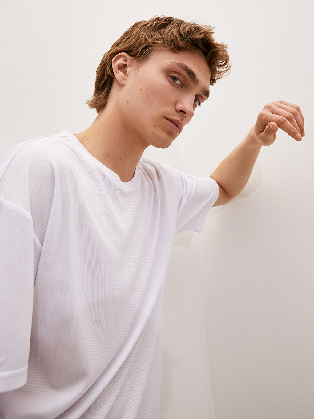 Beyaz Bisiklet Yaka Kısa Kollu Aktif Spor Erkek Tişört-3