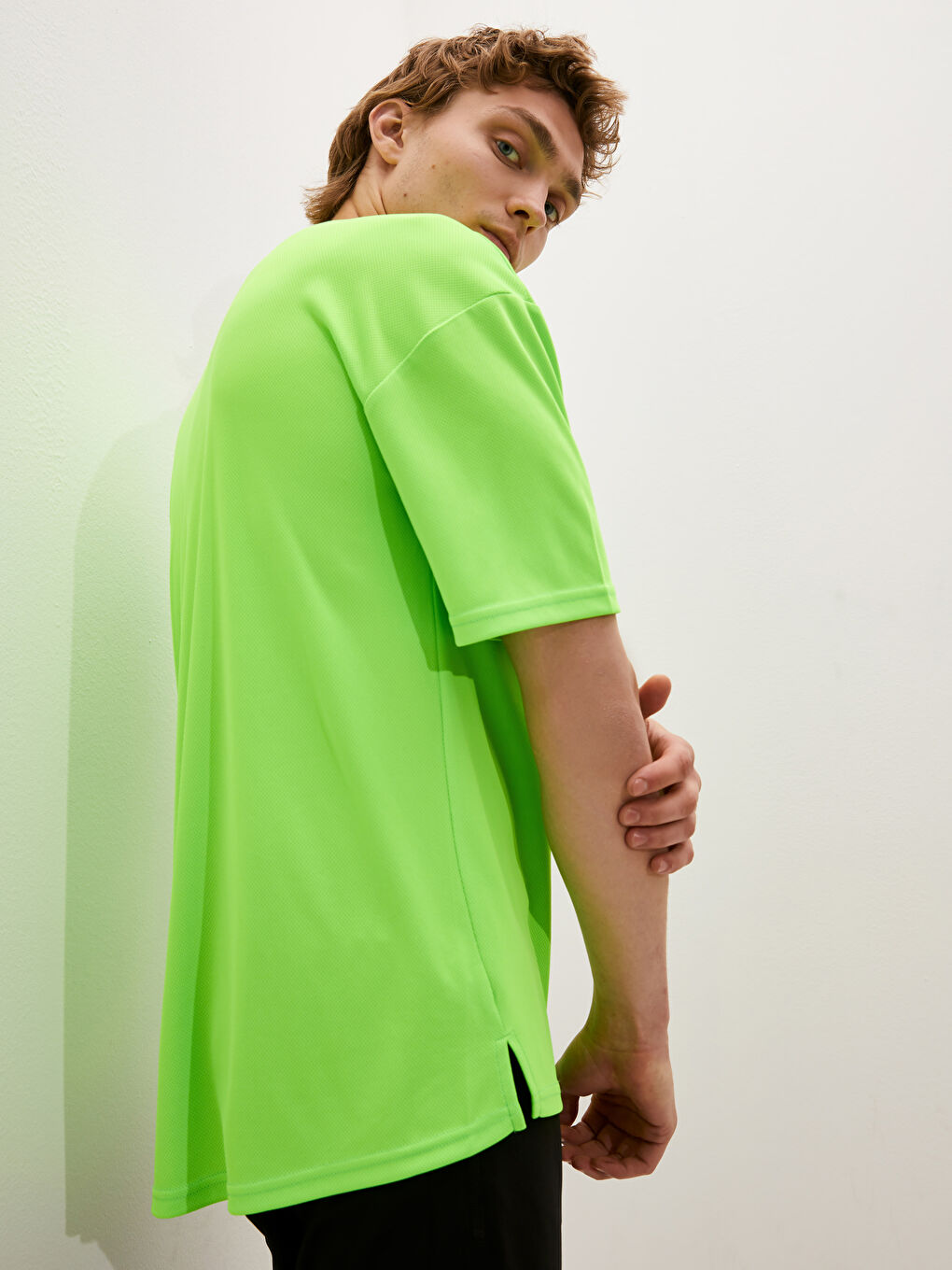 Yeşil Bisiklet Yaka Kısa Kollu Aktif Spor Erkek Tişört-1