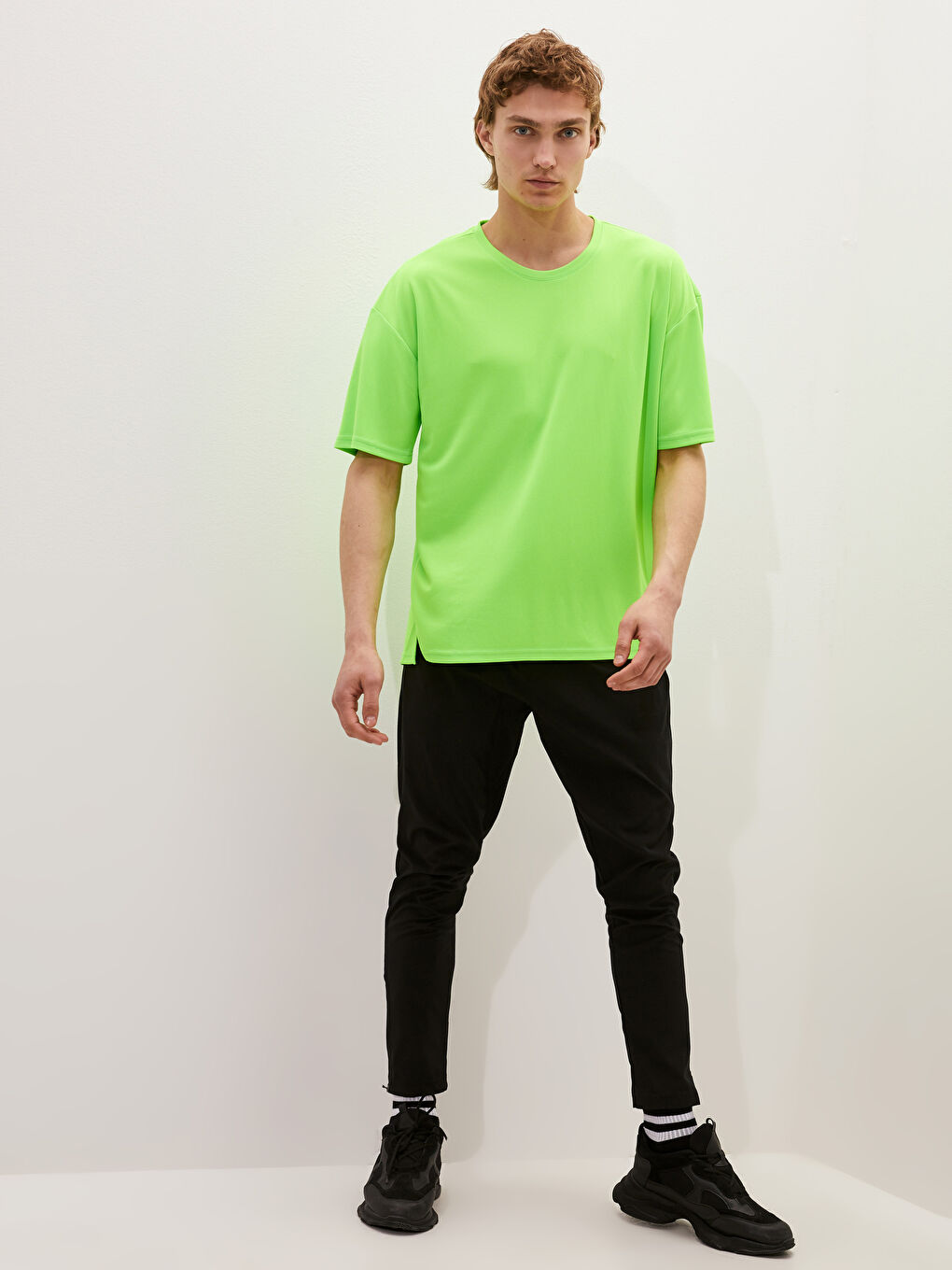 Yeşil Bisiklet Yaka Kısa Kollu Aktif Spor Erkek Tişört-2