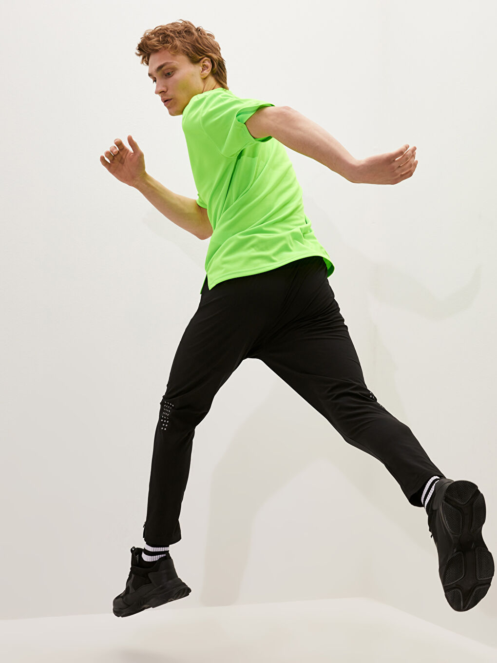 Yeşil Bisiklet Yaka Kısa Kollu Aktif Spor Erkek Tişört-3