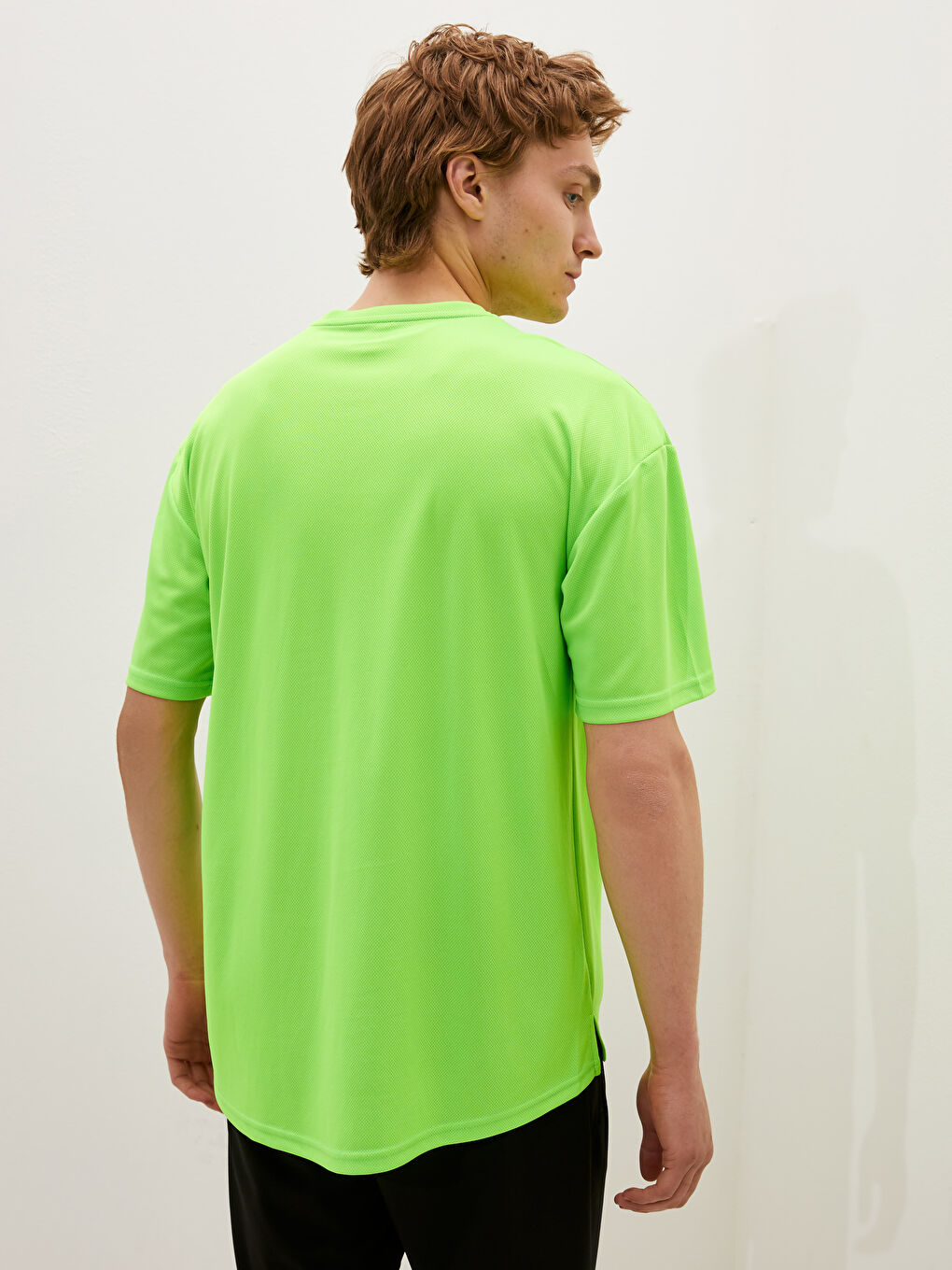 Yeşil Bisiklet Yaka Kısa Kollu Aktif Spor Erkek Tişört-4