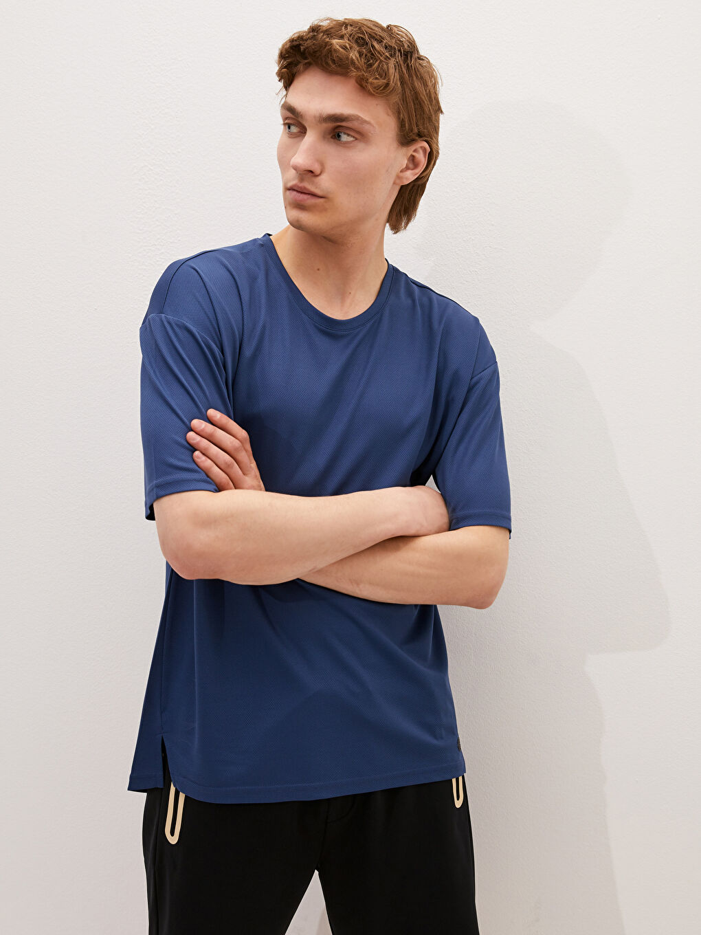 Petrol Bisiklet Yaka Kısa Kollu Aktif Spor Erkek Tişört-1