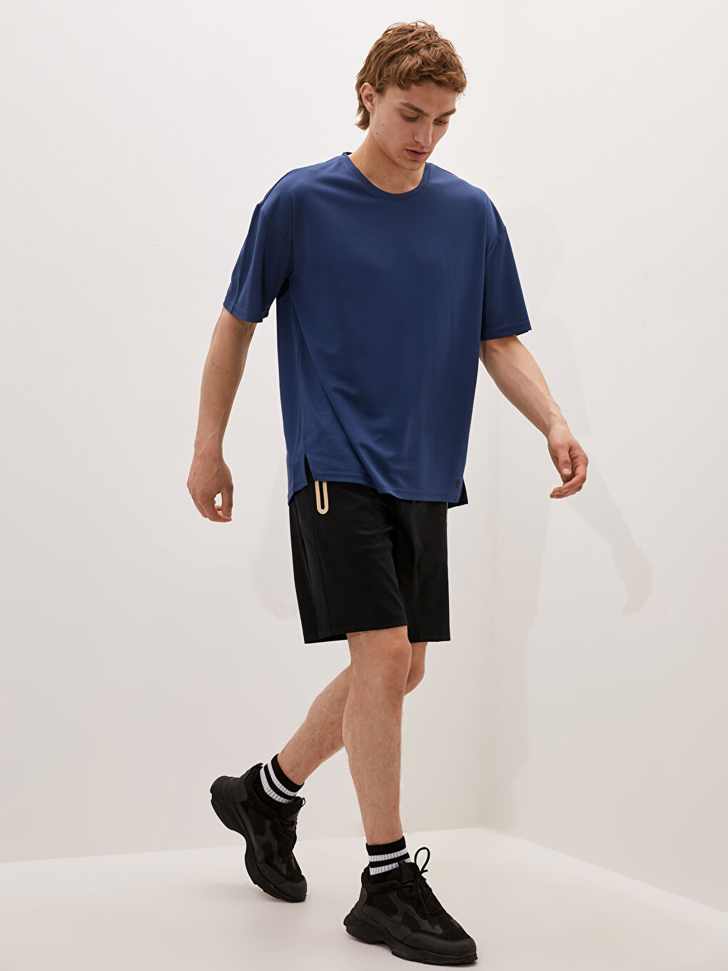 Petrol Bisiklet Yaka Kısa Kollu Aktif Spor Erkek Tişört-2