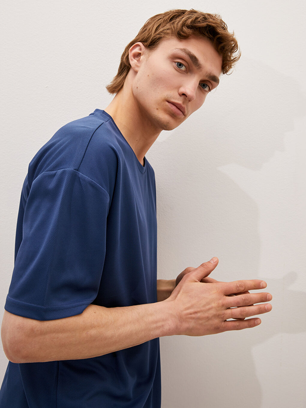 Petrol Bisiklet Yaka Kısa Kollu Aktif Spor Erkek Tişört-3