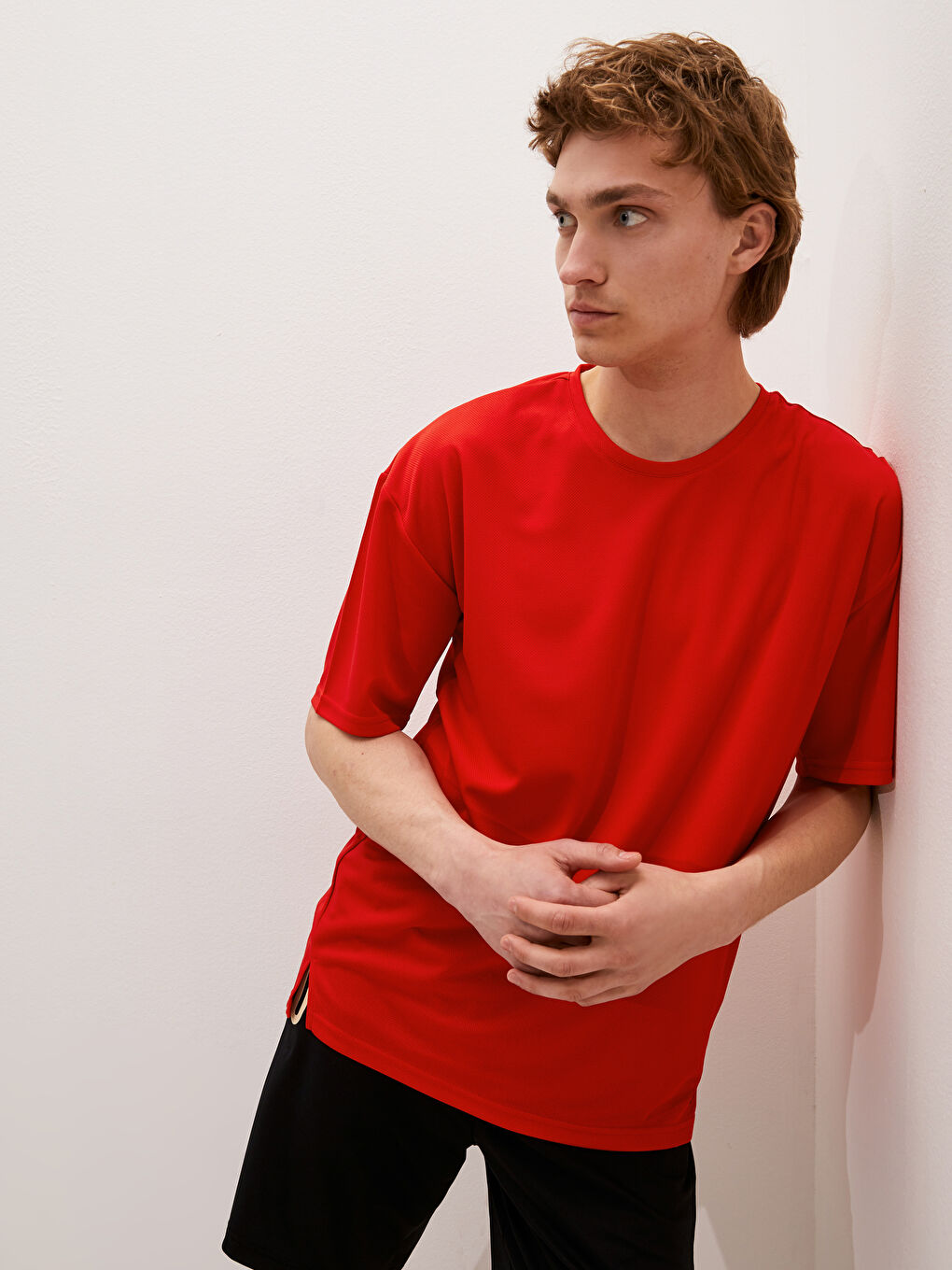 Kırmızı Bisiklet Yaka Kısa Kollu Aktif Spor Erkek Tişört