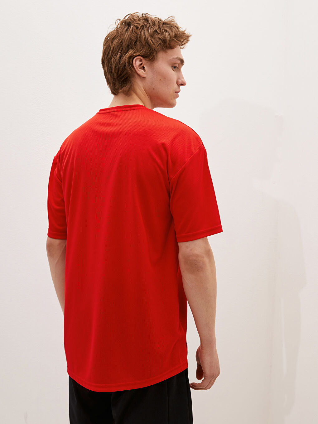Kırmızı Bisiklet Yaka Kısa Kollu Aktif Spor Erkek Tişört-3