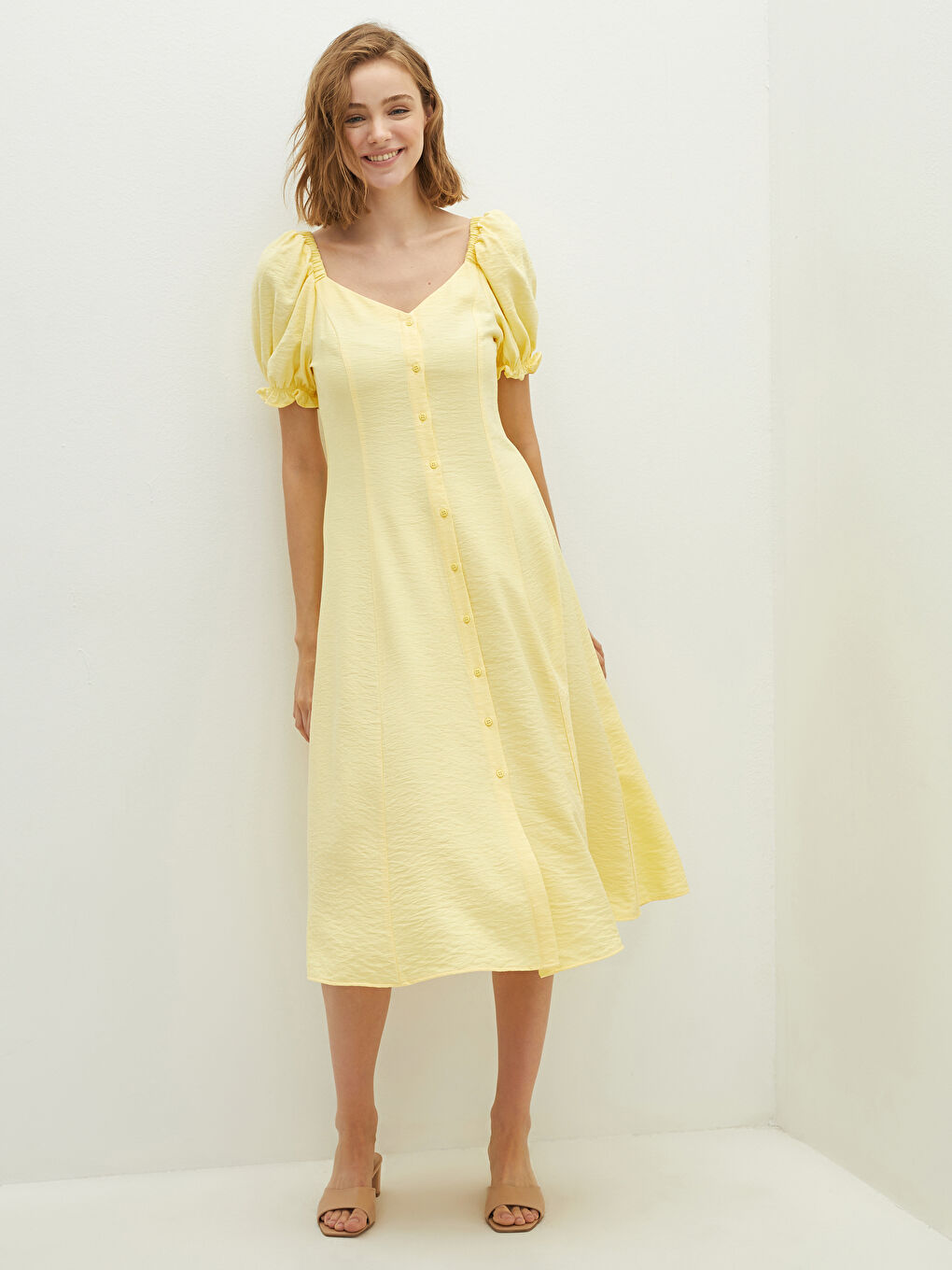 V Neck Straight Short Sleeve Viscose Women Dress-1