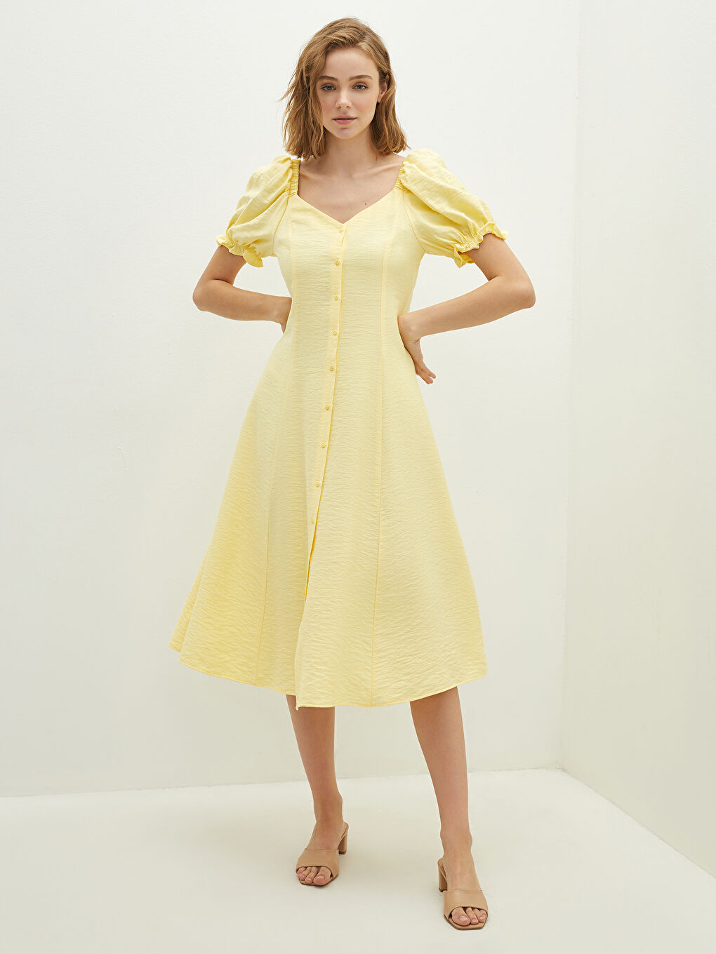 V Neck Straight Short Sleeve Viscose Women Dress-3