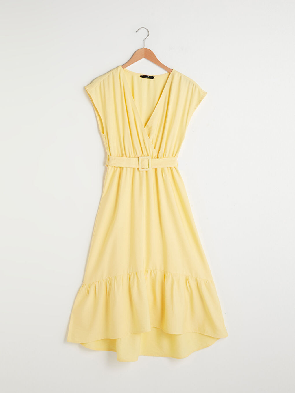 Double Breasted V Neck Belt Detailed Short Sleeve Women's Dress-5