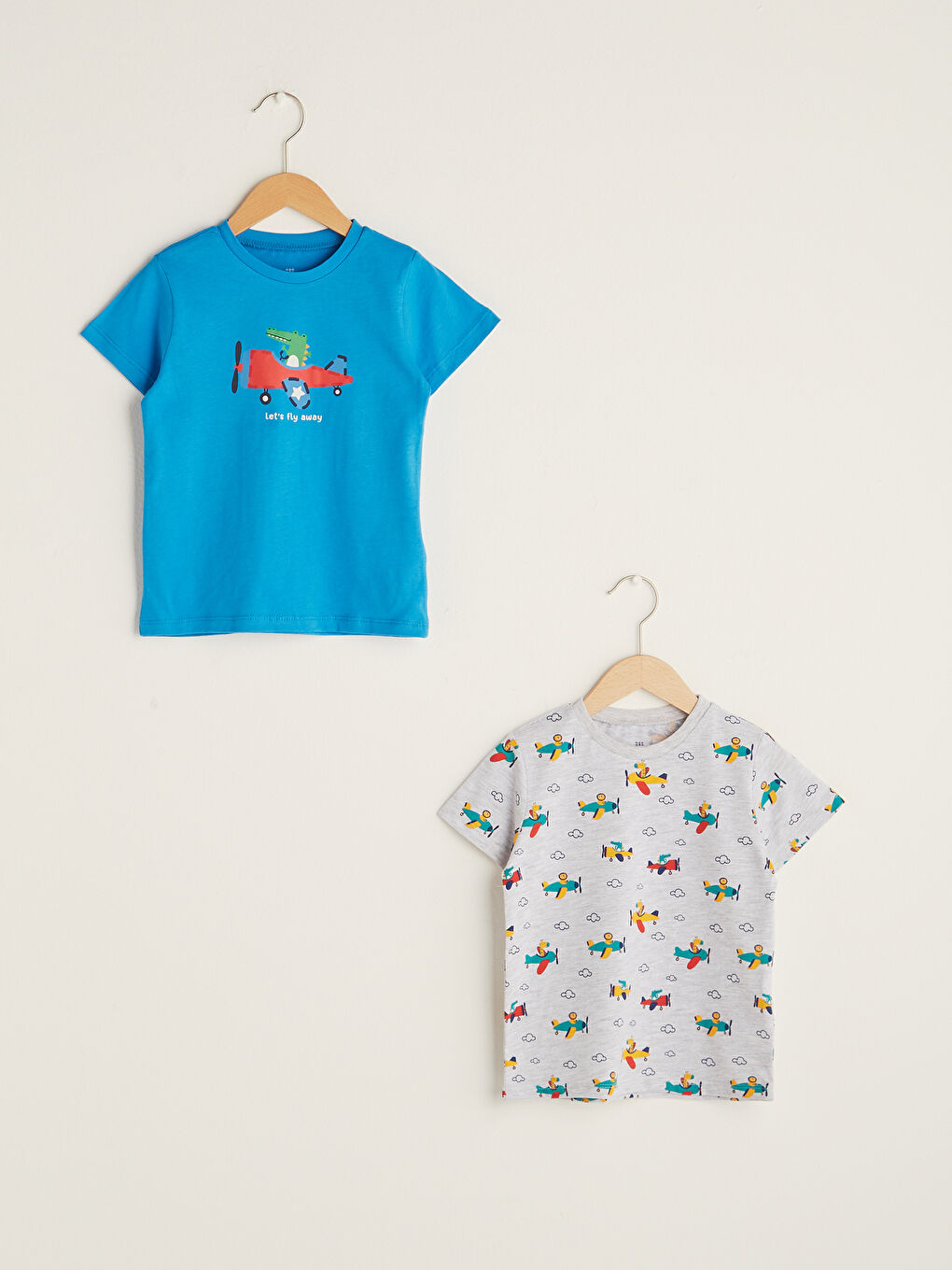 تيشيرت قطن مطبوع بياقة دائرية وكم قصير - اولاد رضع - ٣ قطع-1