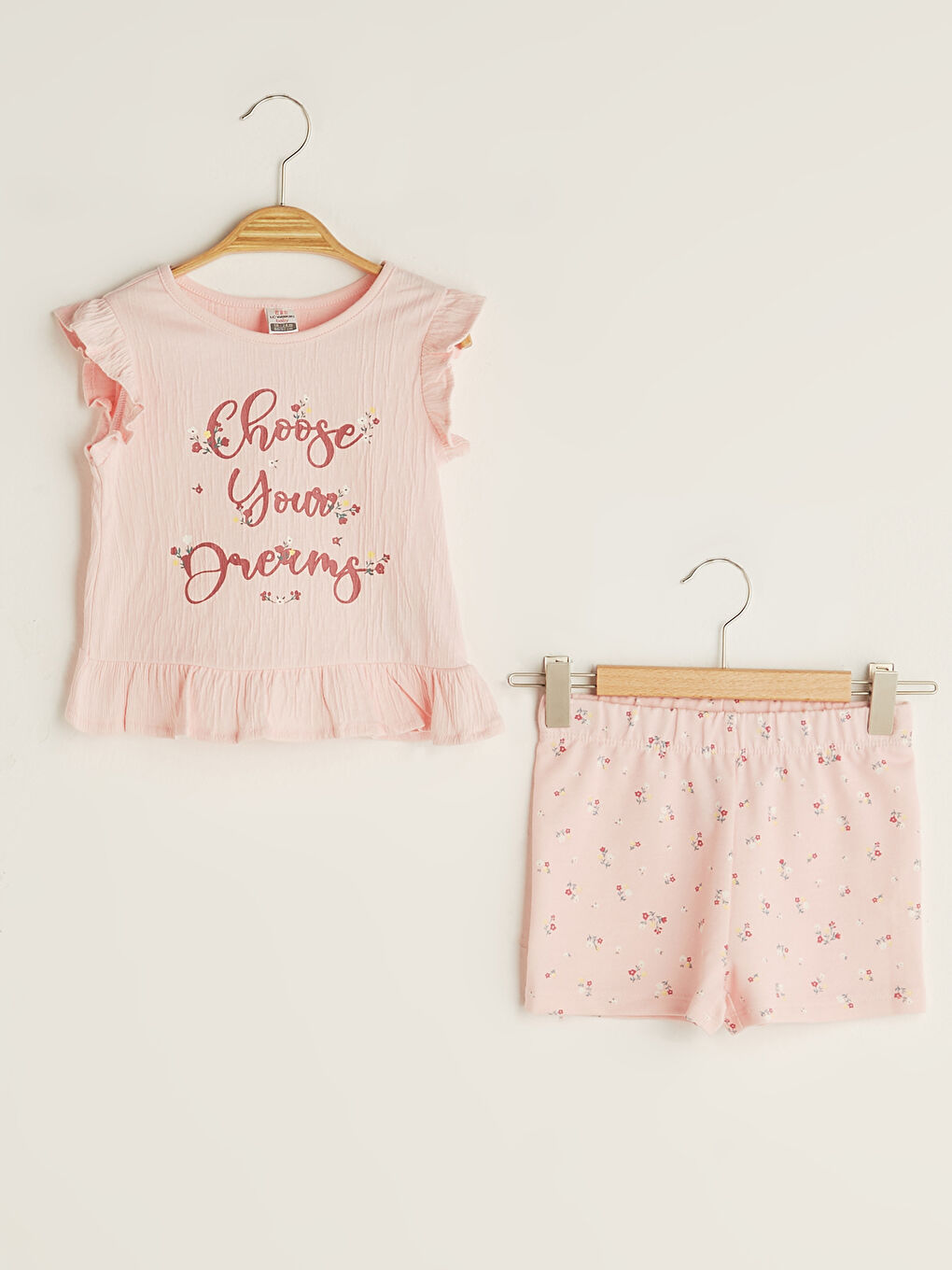 Ensemble de pyjama imprimé pour bébé fille à col rond et manches courtes