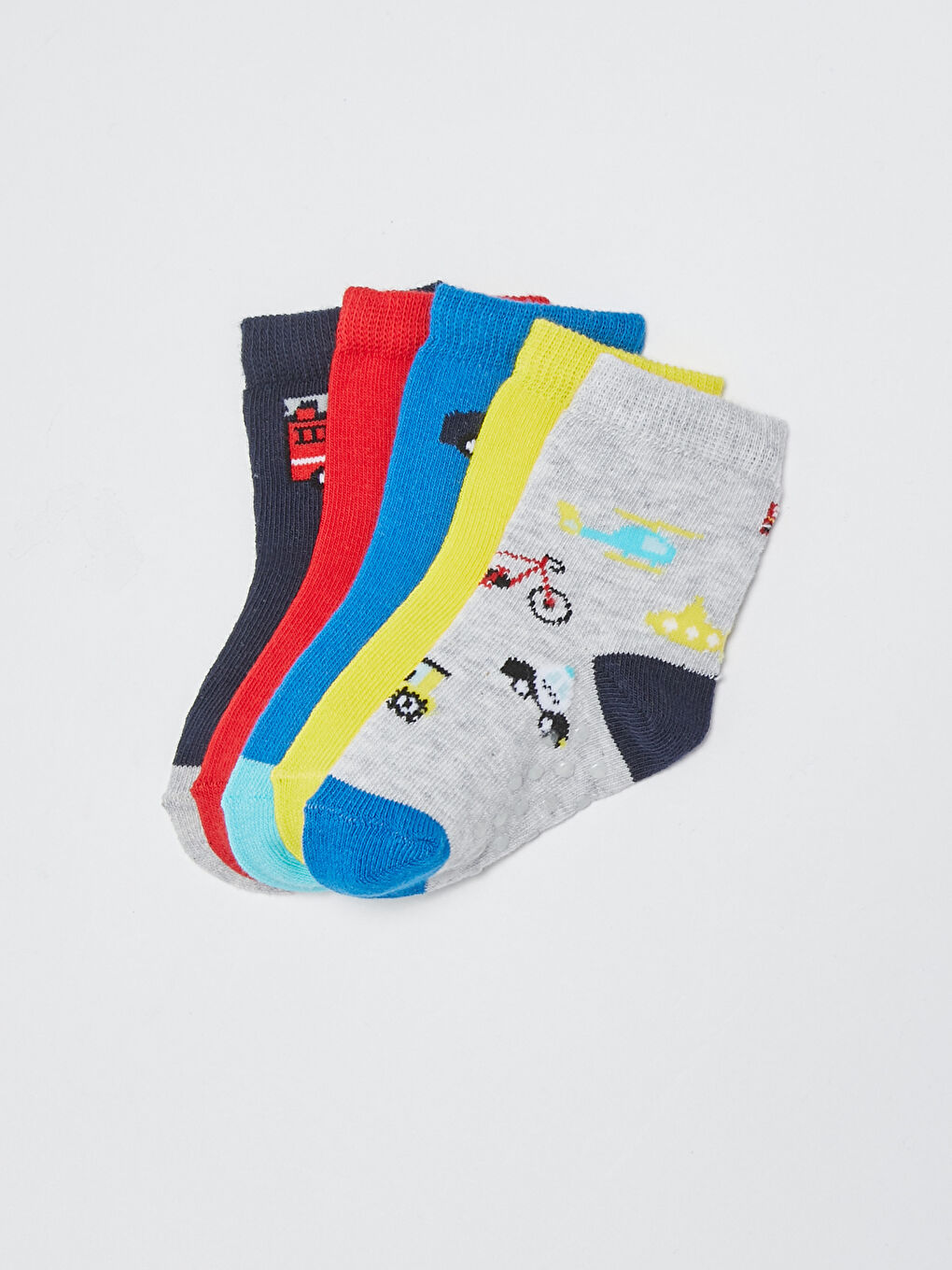 Beyaz Baskılı Erkek Bebek Soket Çorap 5'li