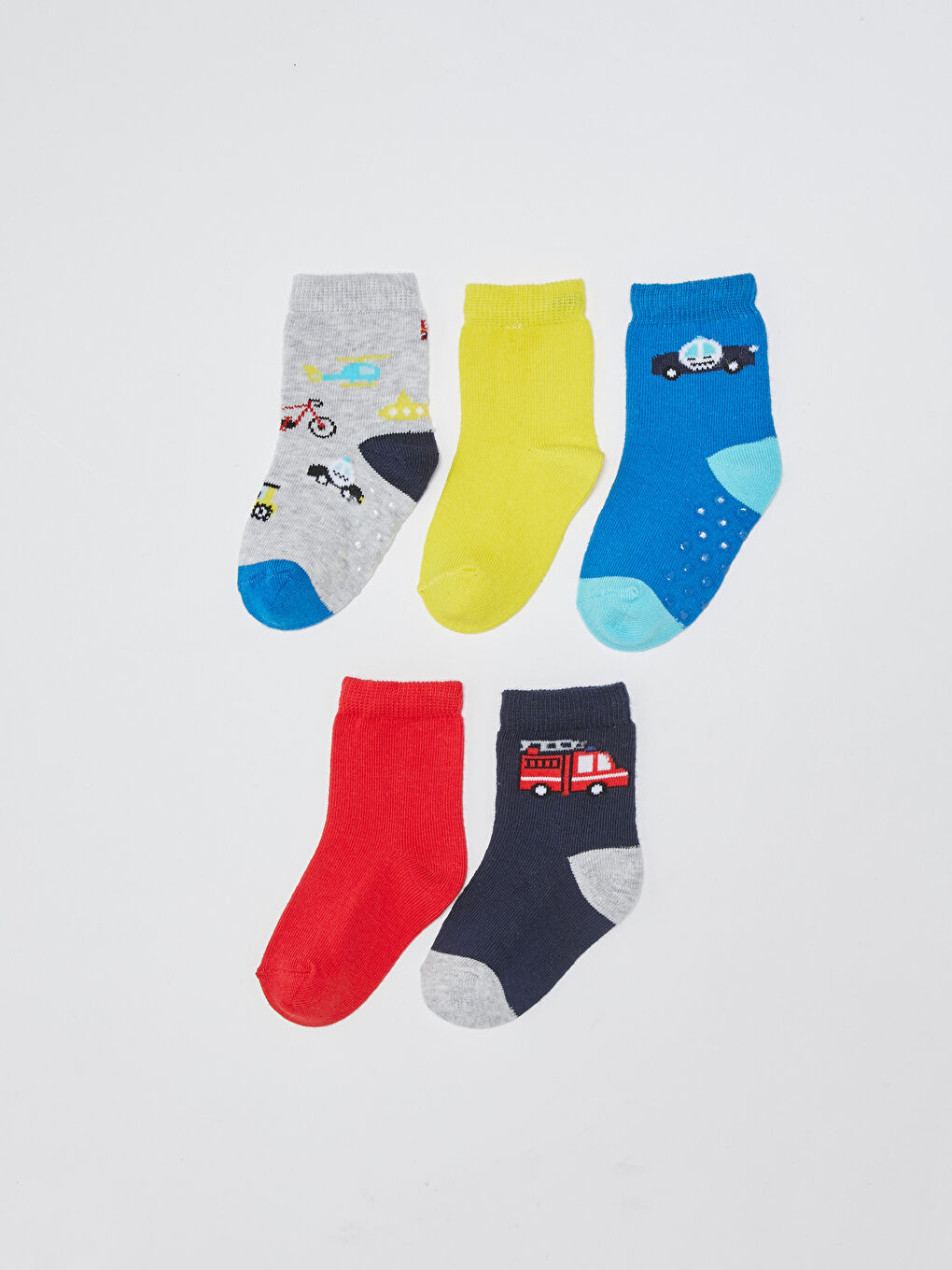 Beyaz Baskılı Erkek Bebek Soket Çorap 5'li-1