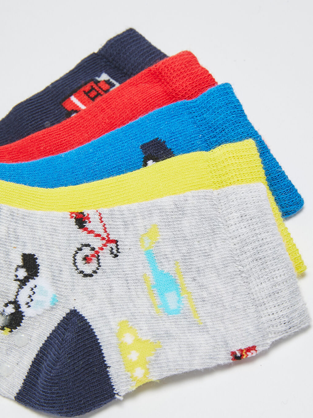 Beyaz Baskılı Erkek Bebek Soket Çorap 5'li-2