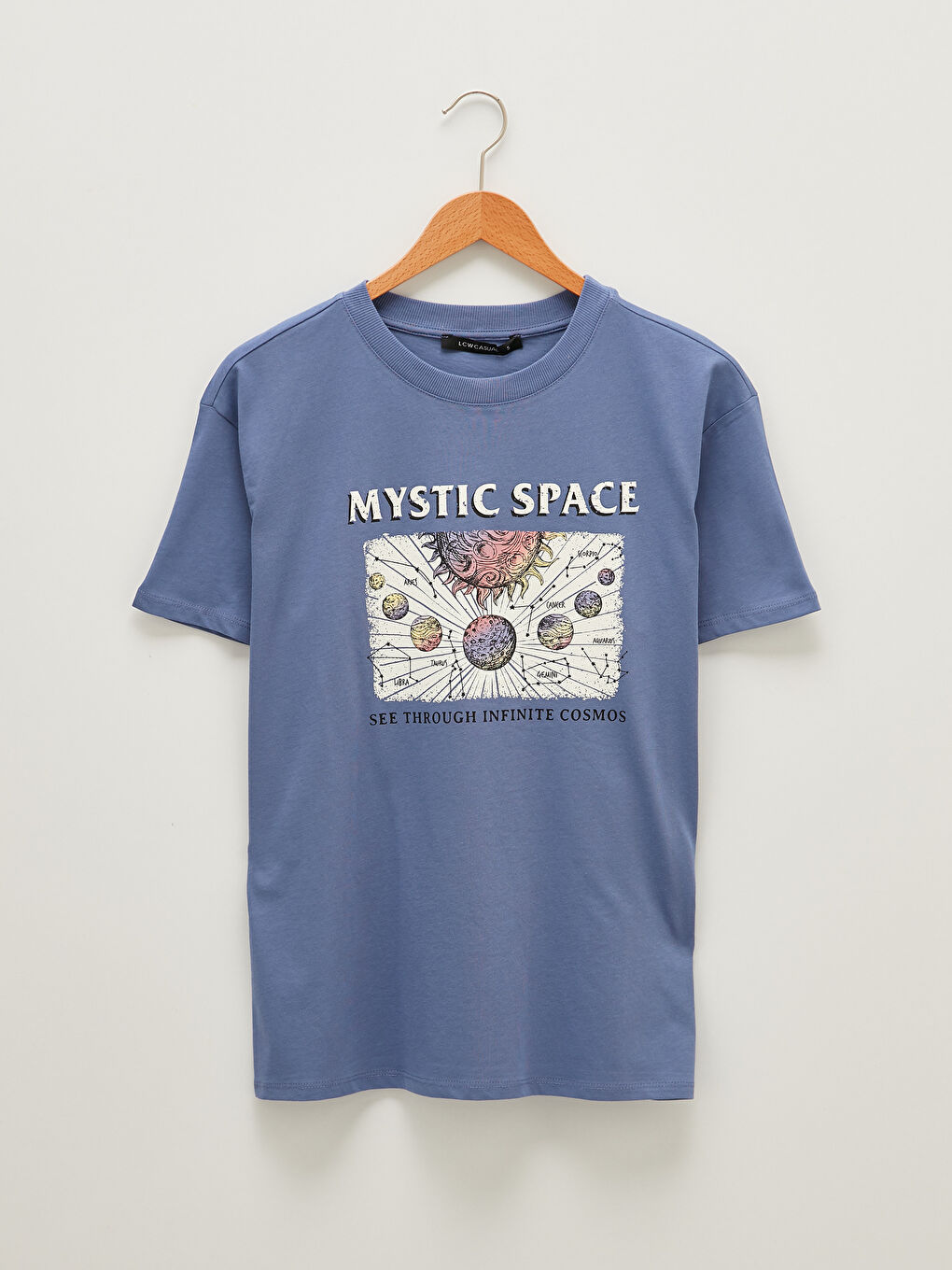 Mavi Bisiklet Yaka Baskılı Kısa Kollu Kadın Tişört-5