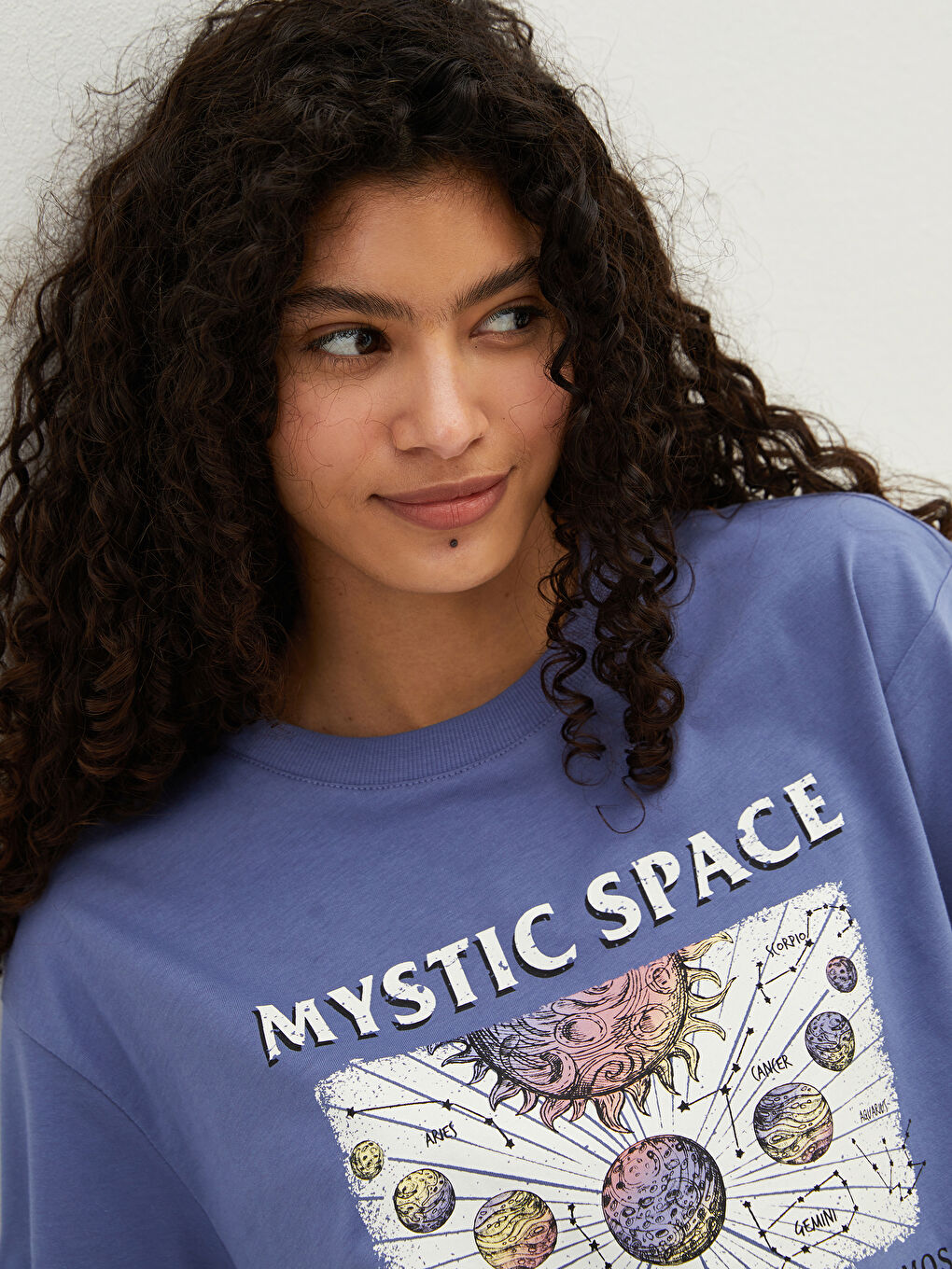 Mavi Bisiklet Yaka Baskılı Kısa Kollu Kadın Tişört-2