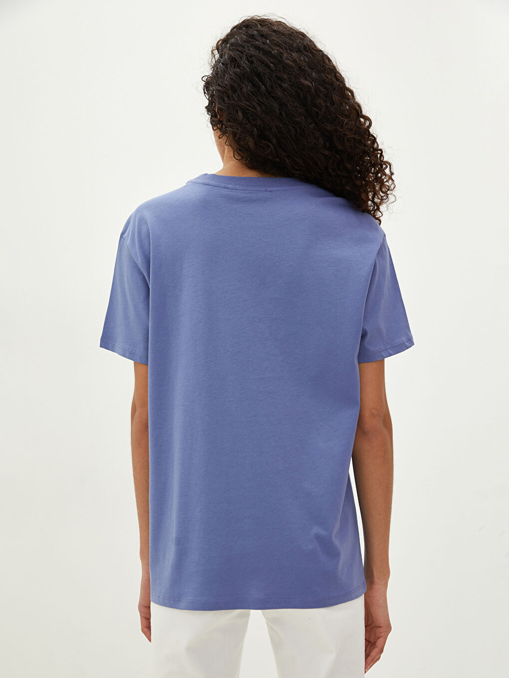 Mavi Bisiklet Yaka Baskılı Kısa Kollu Kadın Tişört-3