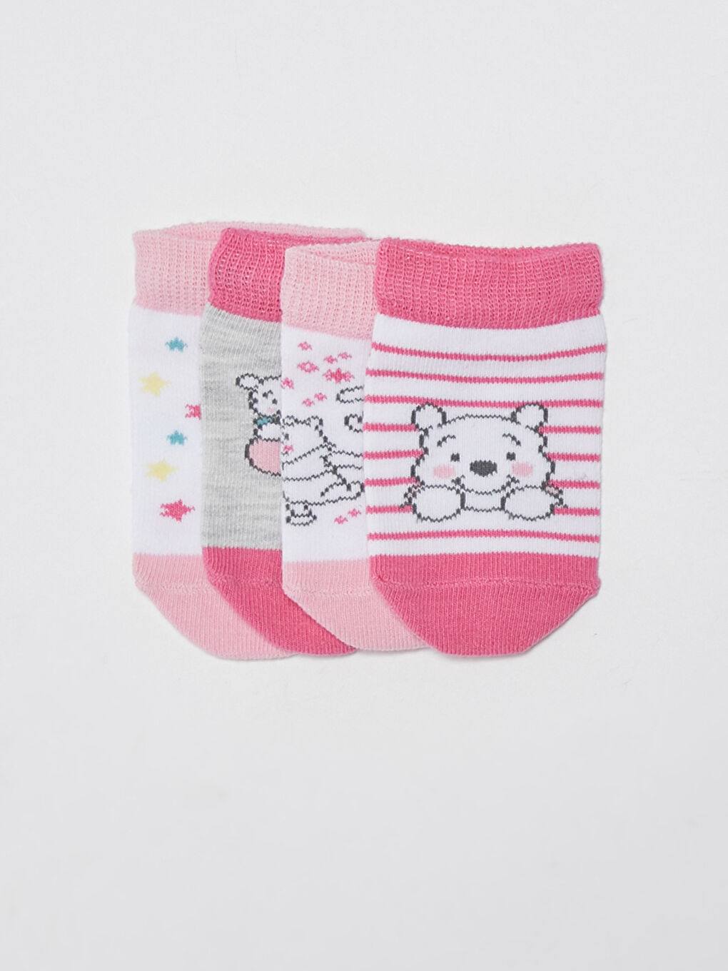 Beyaz Winnie the Pooh Kız Bebek Patik Çorap 4'lü