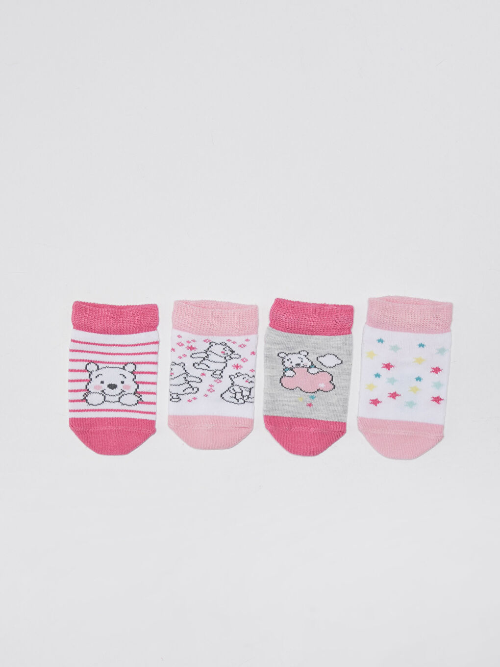 Beyaz Winnie the Pooh Kız Bebek Patik Çorap 4'lü-1