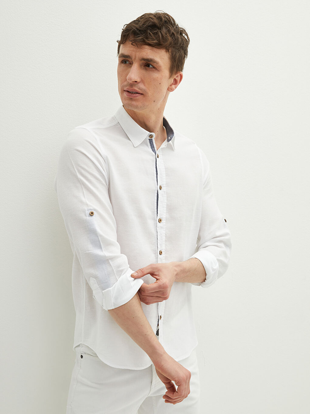 Beyaz Slim Fit Uzun Kollu Poplin Erkek Gömlek-1