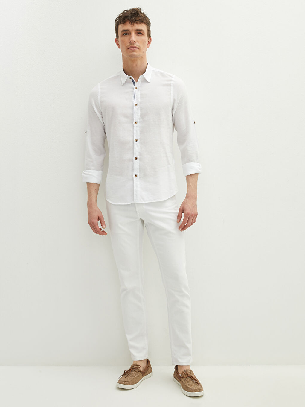 Beyaz Slim Fit Uzun Kollu Poplin Erkek Gömlek-2