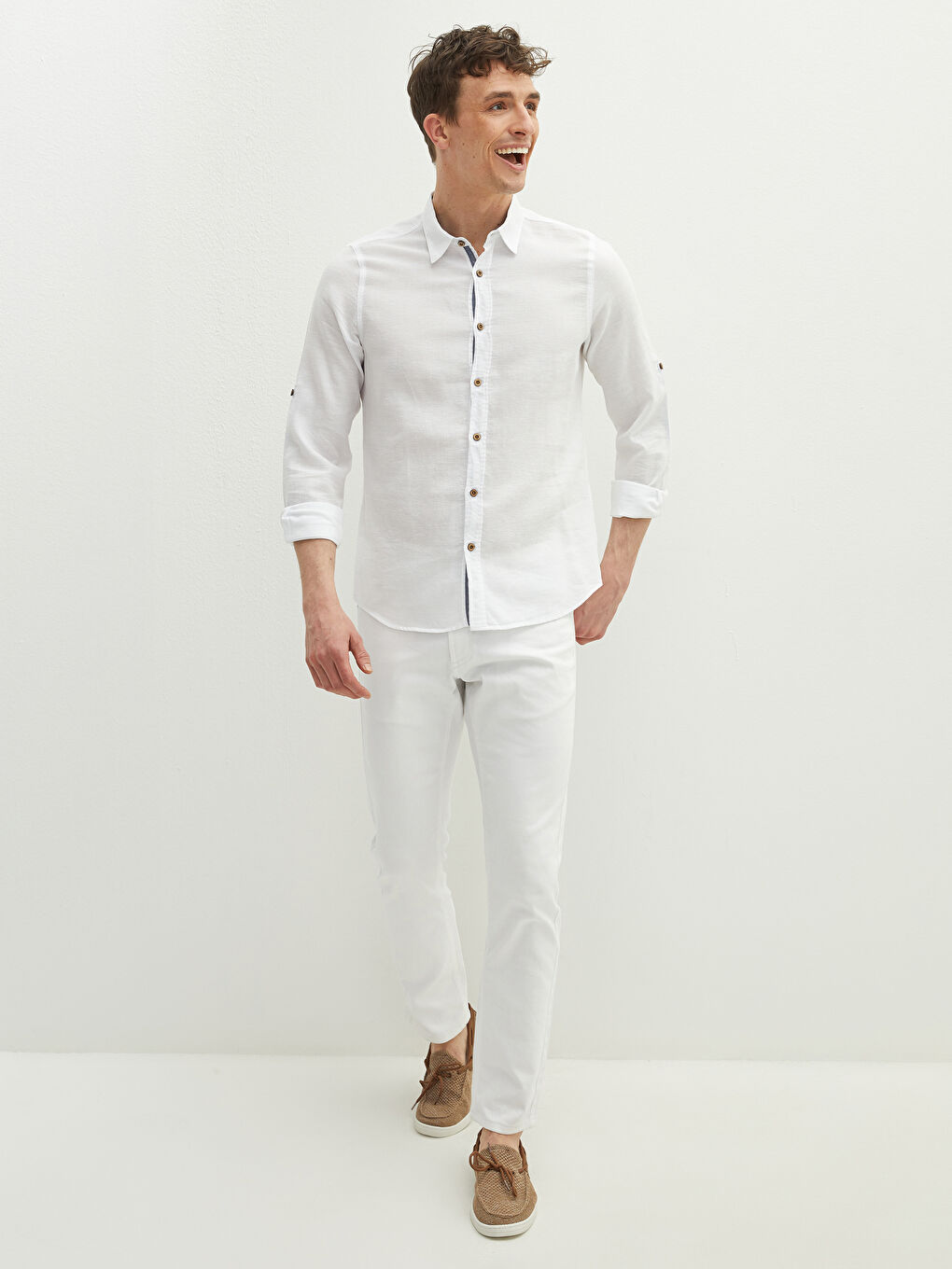 Beyaz Slim Fit Uzun Kollu Poplin Erkek Gömlek-3