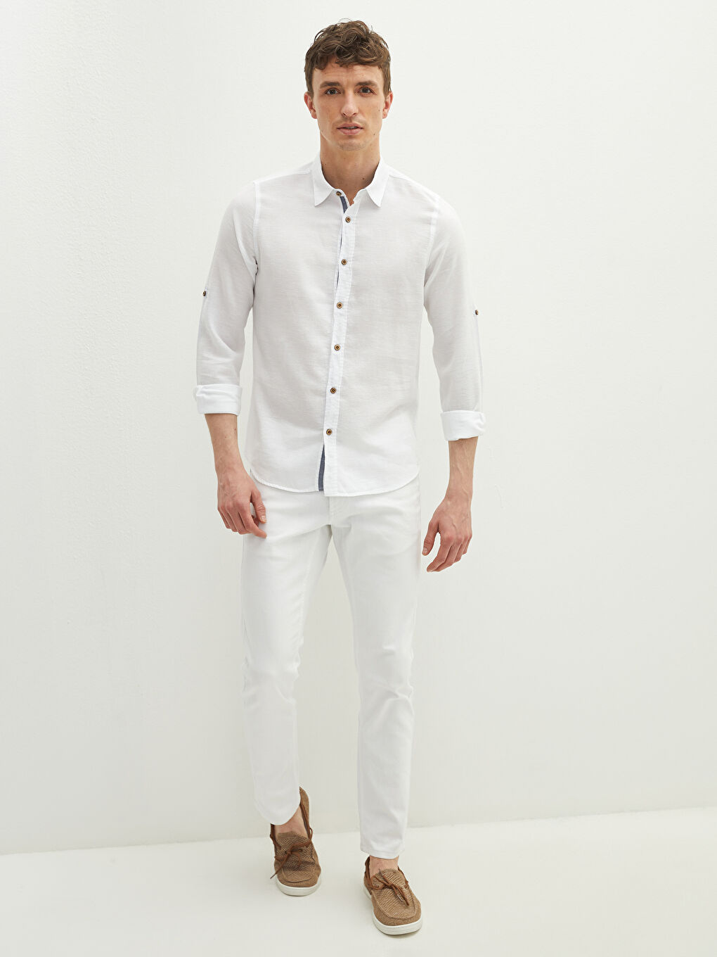 Beyaz Slim Fit Uzun Kollu Poplin Erkek Gömlek-4