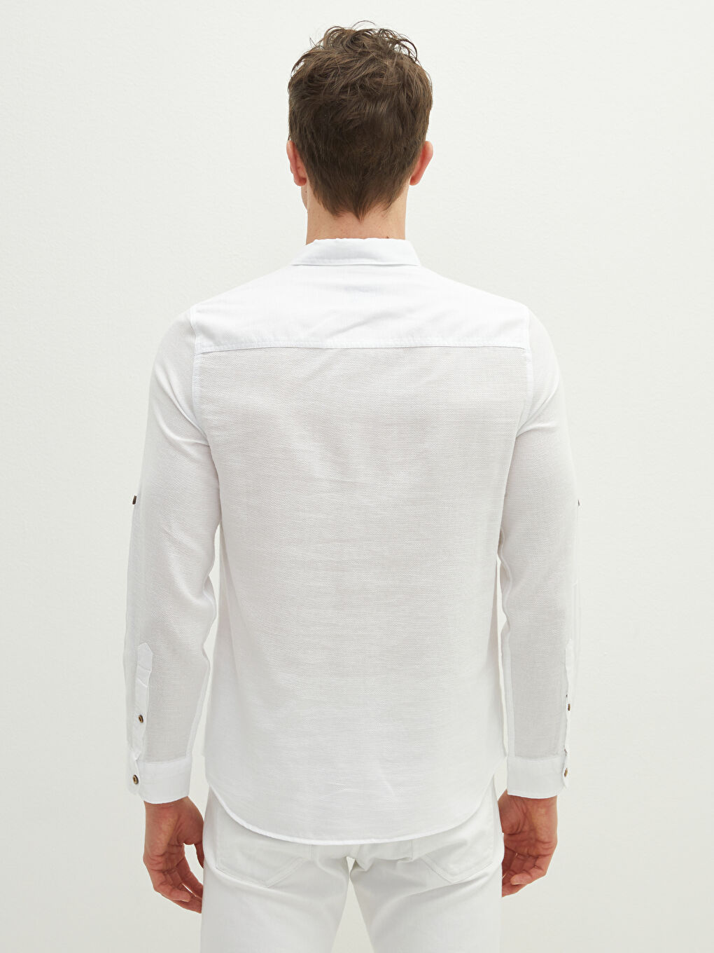 Beyaz Slim Fit Uzun Kollu Poplin Erkek Gömlek-6