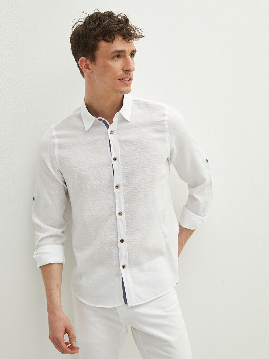 Beyaz Slim Fit Uzun Kollu Poplin Erkek Gömlek-7