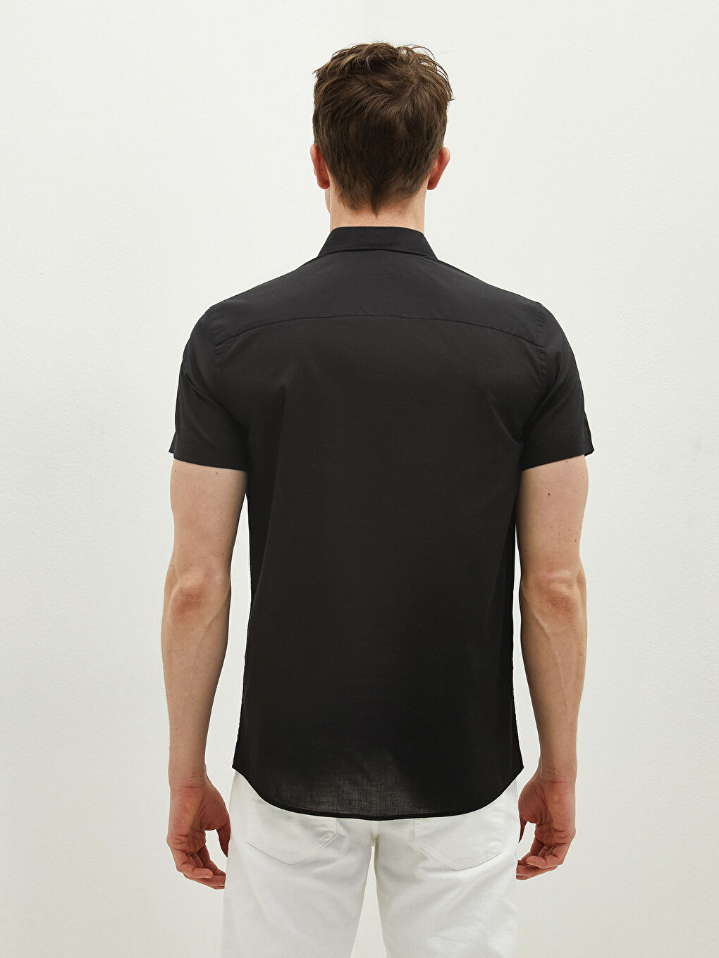 Siyah Slim Fit Kısa Kollu Poplin Erkek Gömlek-3