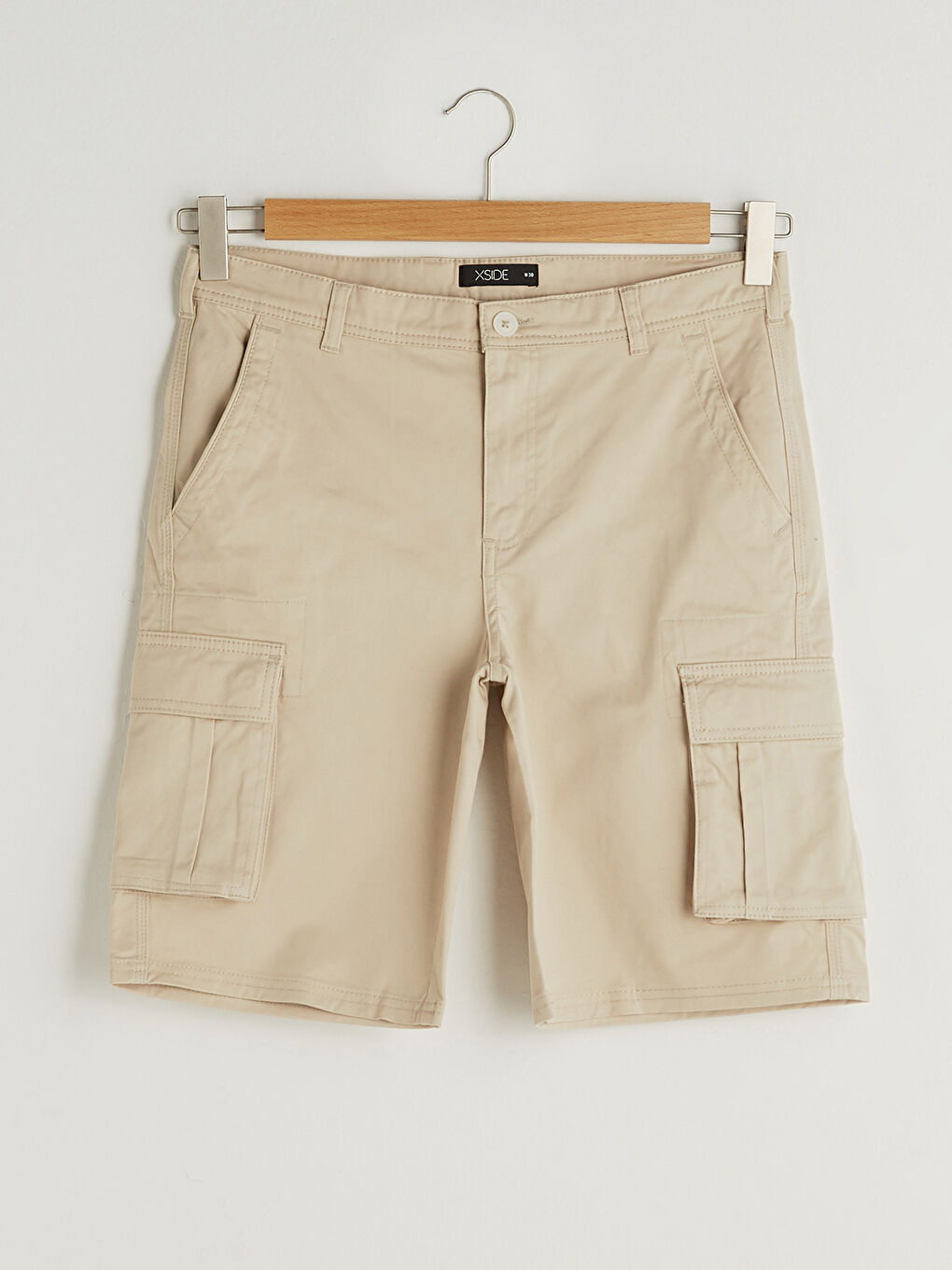 Bej Standart Kalıp Gabardin Erkek Kargo Şort-5