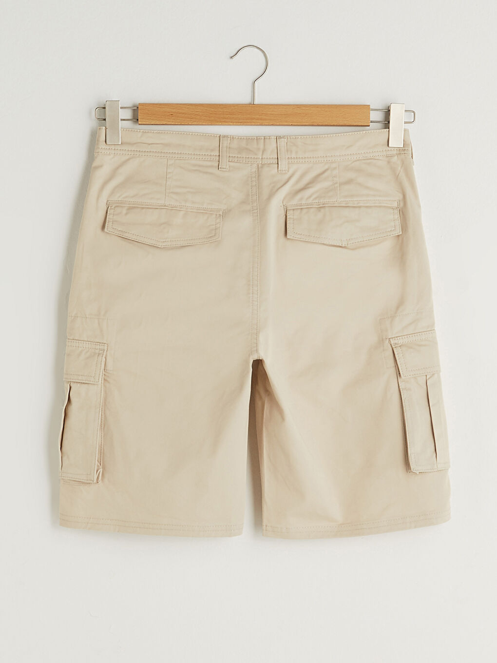 Bej Standart Kalıp Gabardin Erkek Kargo Şort-6