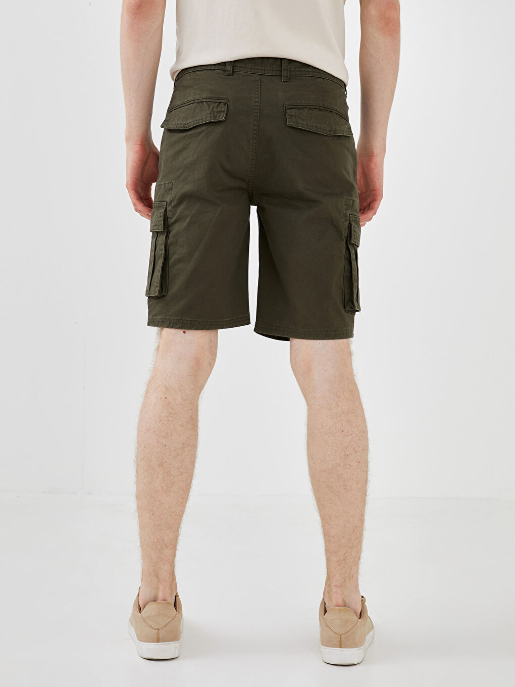 XSIDE Haki Standart Kalıp Gabardin Erkek Kargo Şort - 4