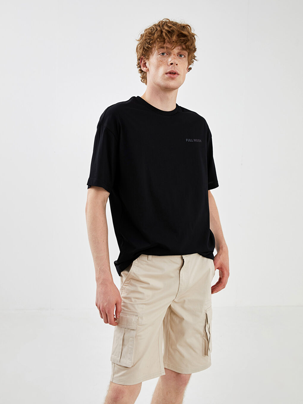 Bej Standart Kalıp Gabardin Erkek Kargo Şort-2