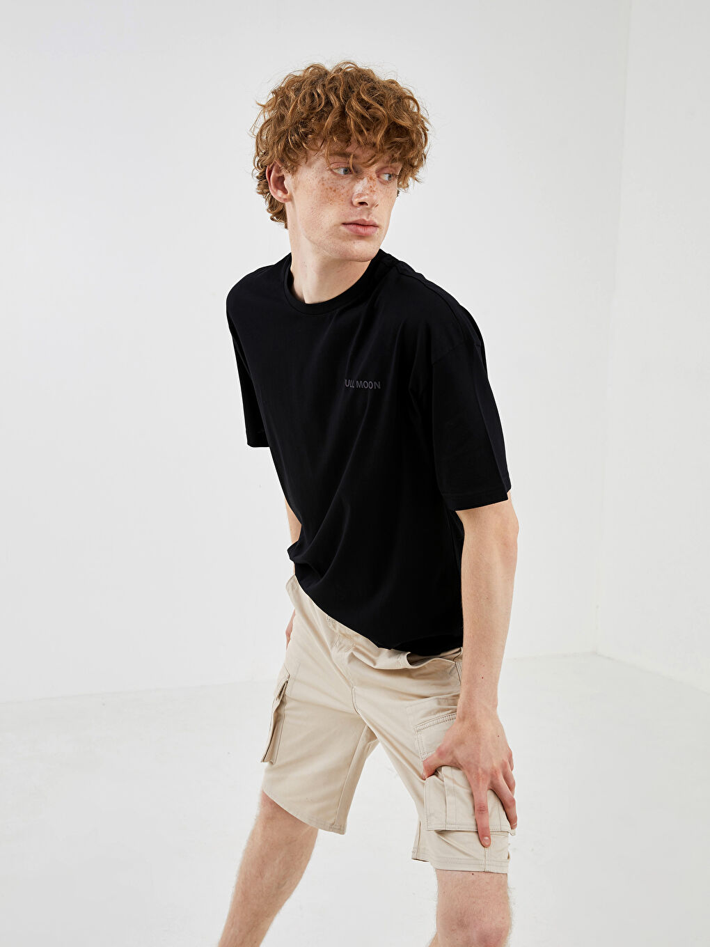 Bej Standart Kalıp Gabardin Erkek Kargo Şort-1