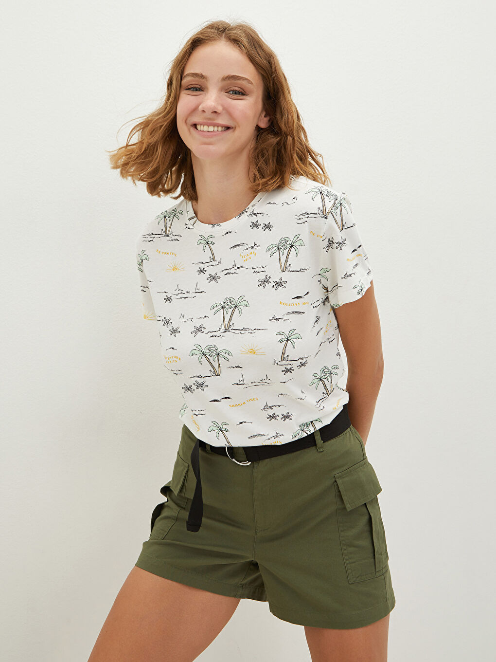 Футболка с круглым вырезом, с принтом, с коротким рукавом, из хлопка, для женщин-1