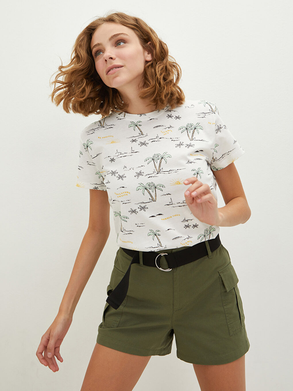 Футболка с круглым вырезом, с принтом, с коротким рукавом, из хлопка, для женщин-3