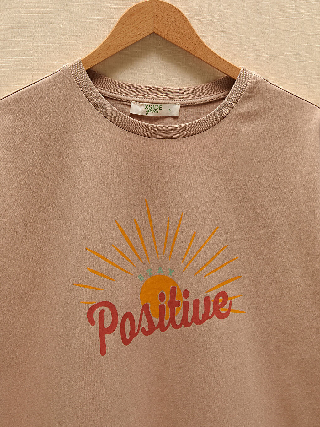 Bej Bisiklet Yaka Baskılı Kısa Kollu Kadın Elbise-6